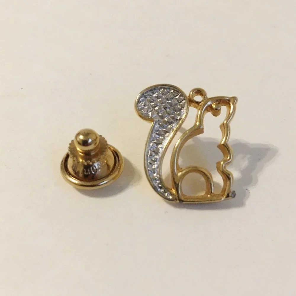 Lapel Pins Lot of 4 Pearl Rhinestone Tie Tack Gold Silver Bow Cherub Squirrel